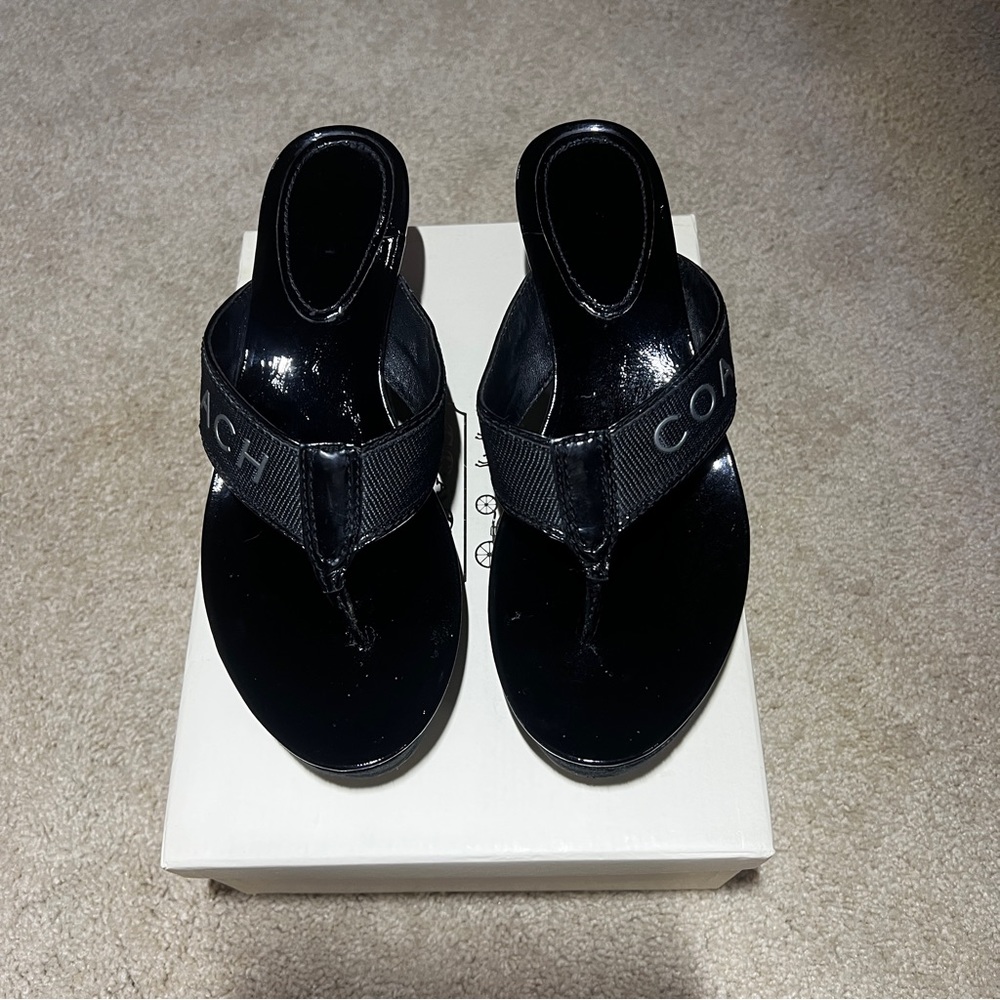 Coach, Cammie web wedges black web, and patent size 6